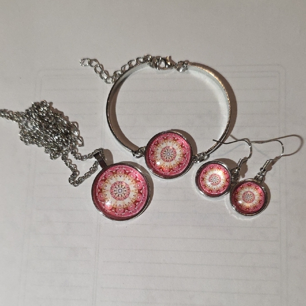 Pink and Silver Mandala Necklace